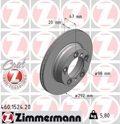 Zimmermann 460.1524.20 - Brzdový kotúč -