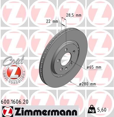 Zimmermann 600.1606.20 - Brzdový kotúč -