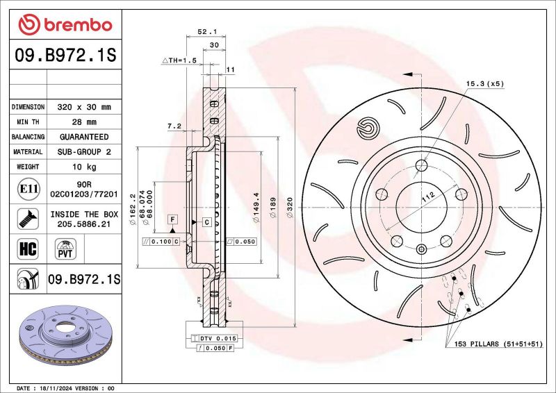 Brembo 09.B972.1S - Brzdový kotúč -