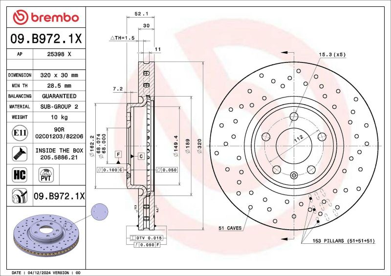 Brembo 09.B972.1X - Brzdový kotúč -