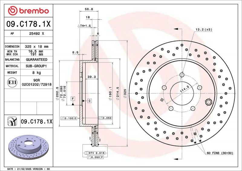 Brembo 09.C178.1X - Brzdový kotúč -