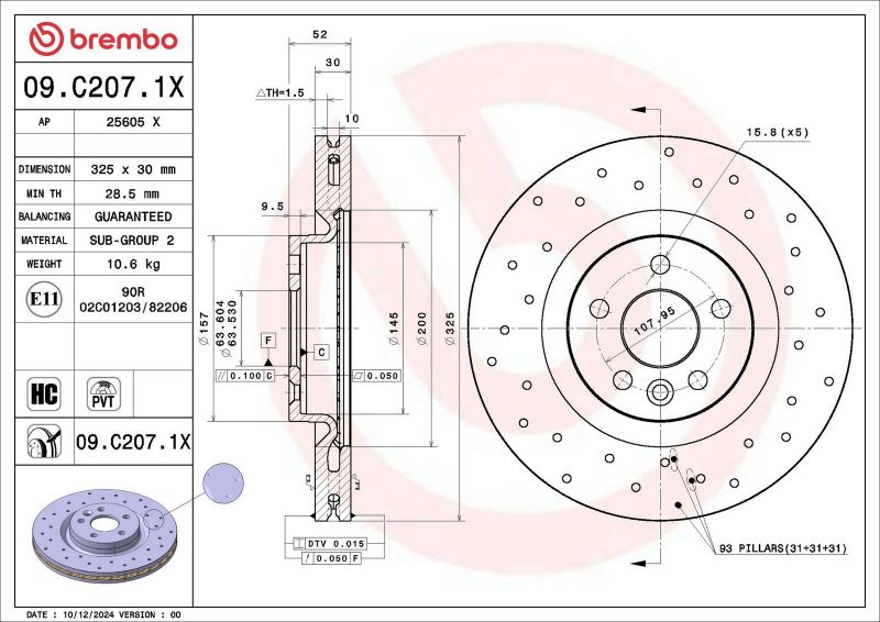 Brembo 09.C207.1X - Brzdový kotúč -