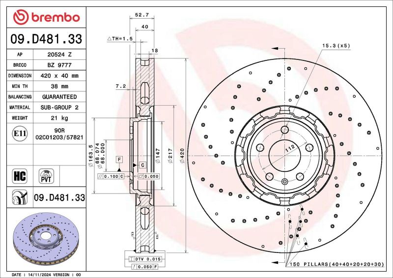 Brembo 09.D481.33 - Brzdový kotúč -