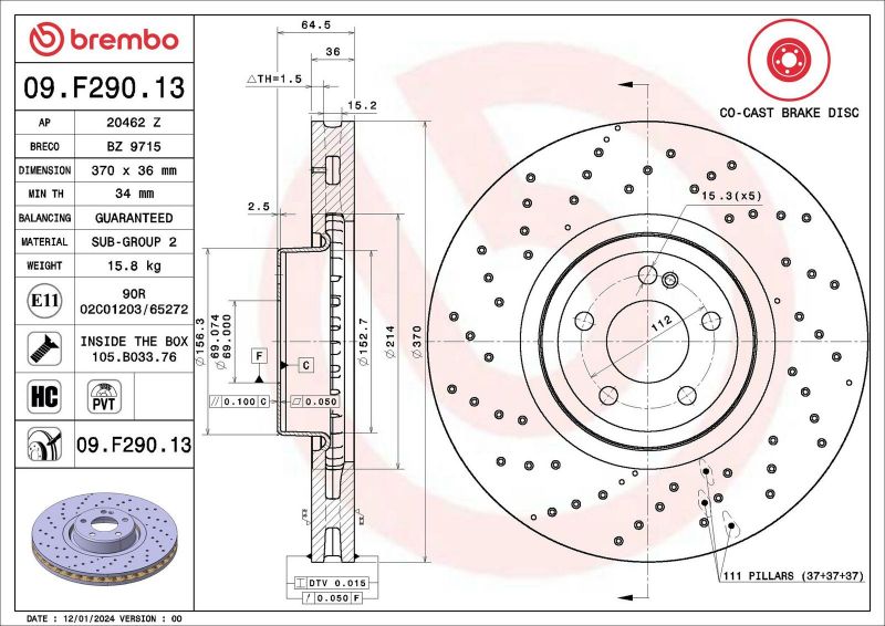 Brembo 09.F290.13 - Brzdový kotúč -