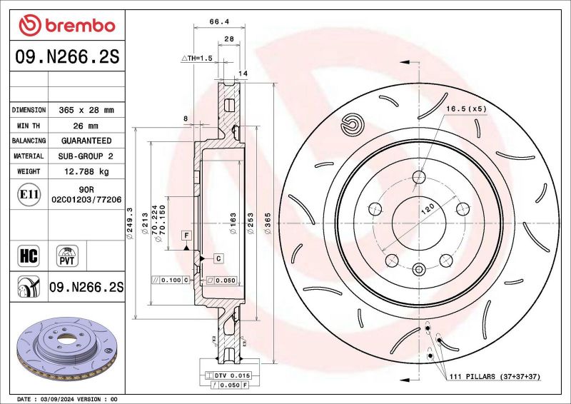Brembo 09.N266.2S - Brzdový kotúč -