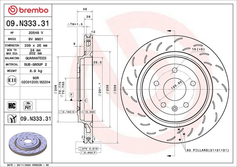 Brembo 09.N333.31 - Brzdový kotúč -