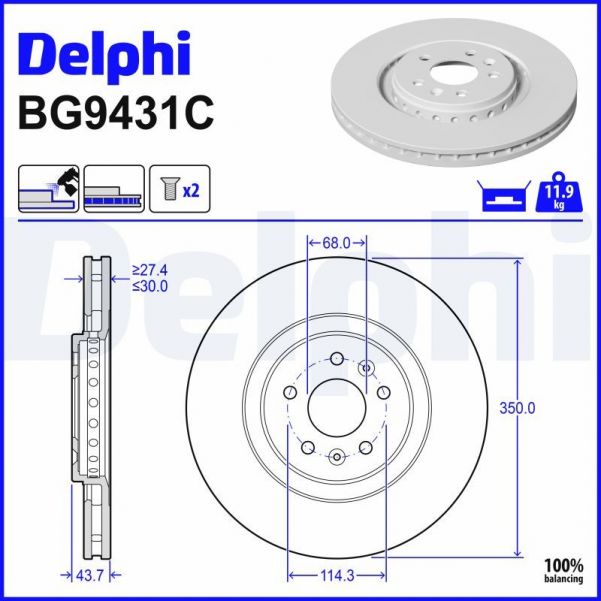 Delphi BG9431C - Brzdový kotúč -